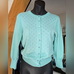 Spense Light Green 3/4 Sleeves, Button-Front Women's Cardigan. Small.